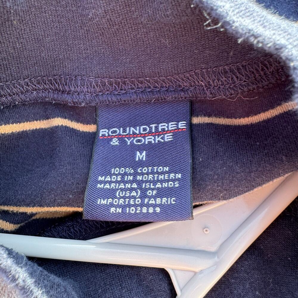 Vintage 90s Roundtree & York Navy Gold Long Sleeve Striped Mock Neck Shirt Men's - Picture 9 of 9